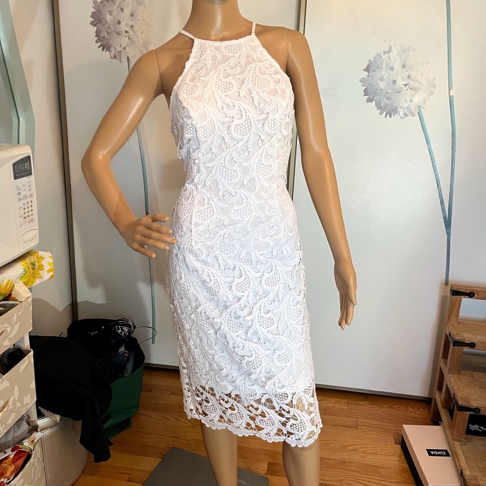 Guess White Halter Sheath Midi Dress